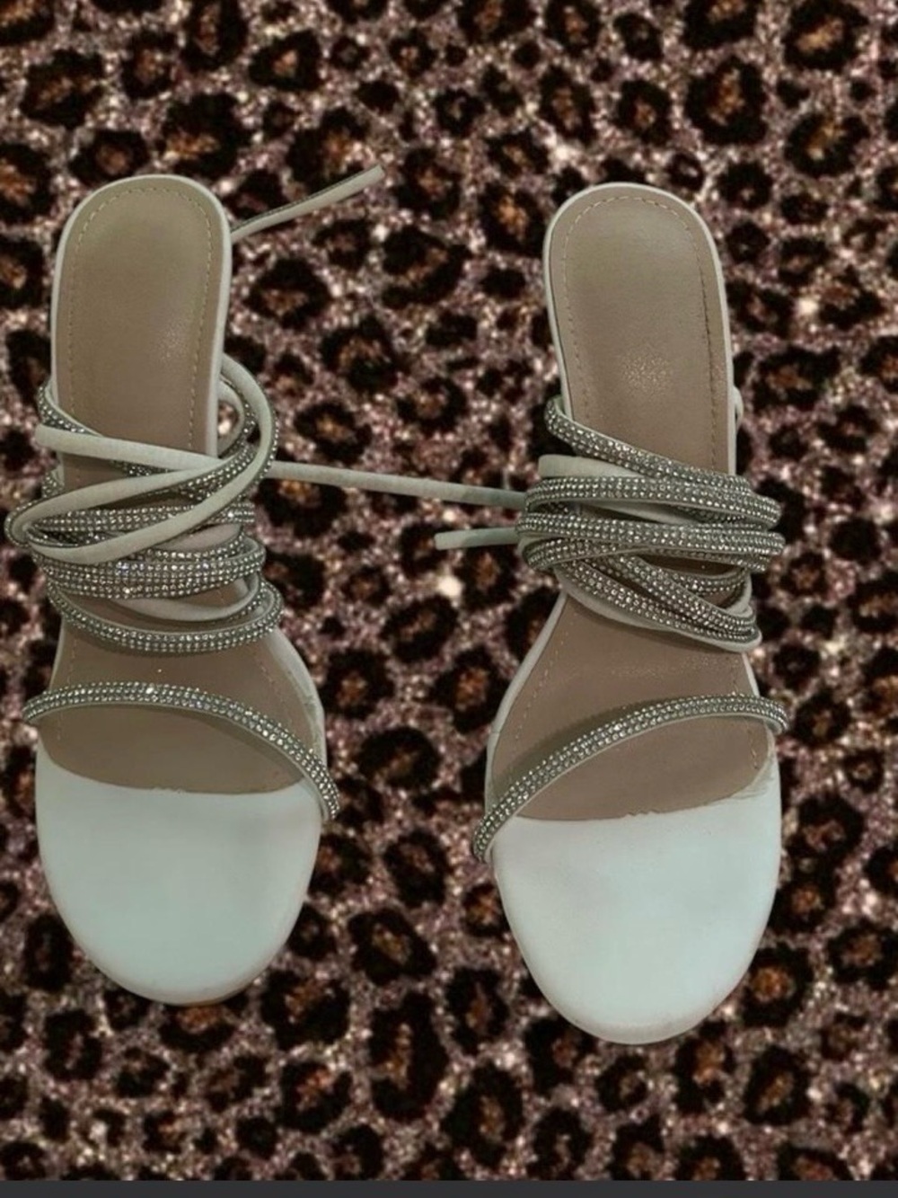 Strappy Rhinestone Wrap Sandals - White